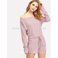 Drop Schulter Crop Pullover mit Shorts Herstellung Großhandel Mode Frauen Bekleidung (TA4083SS)